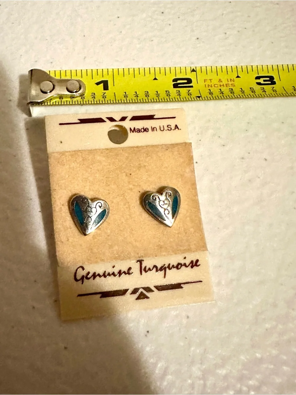 New Vintage Silver Heart Turquoise Stud Western Earrings Made in USA